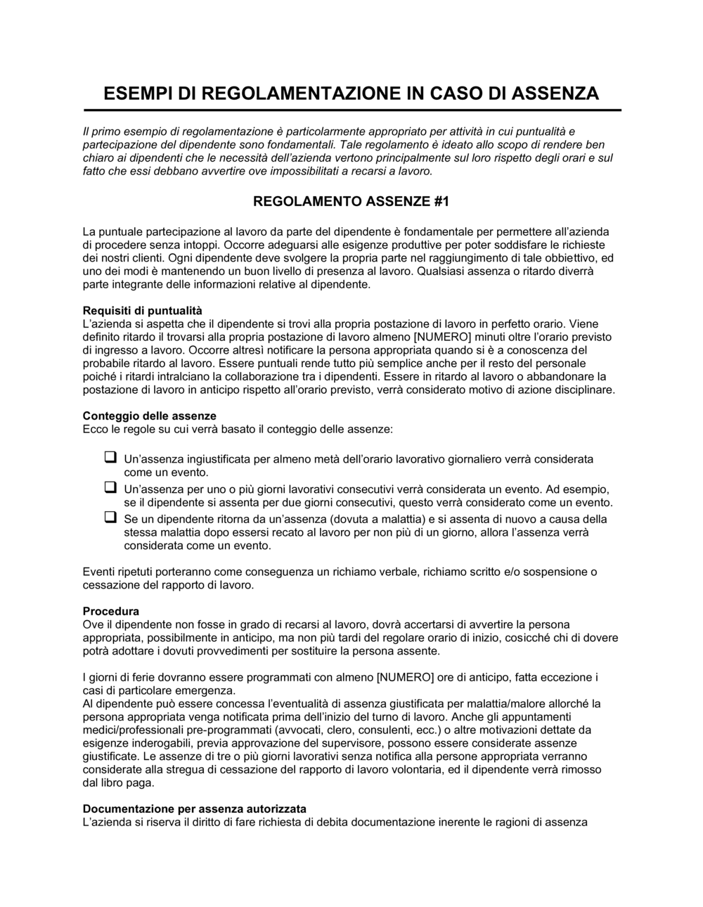 Business-in-a-Box's Regolamentare le assenze