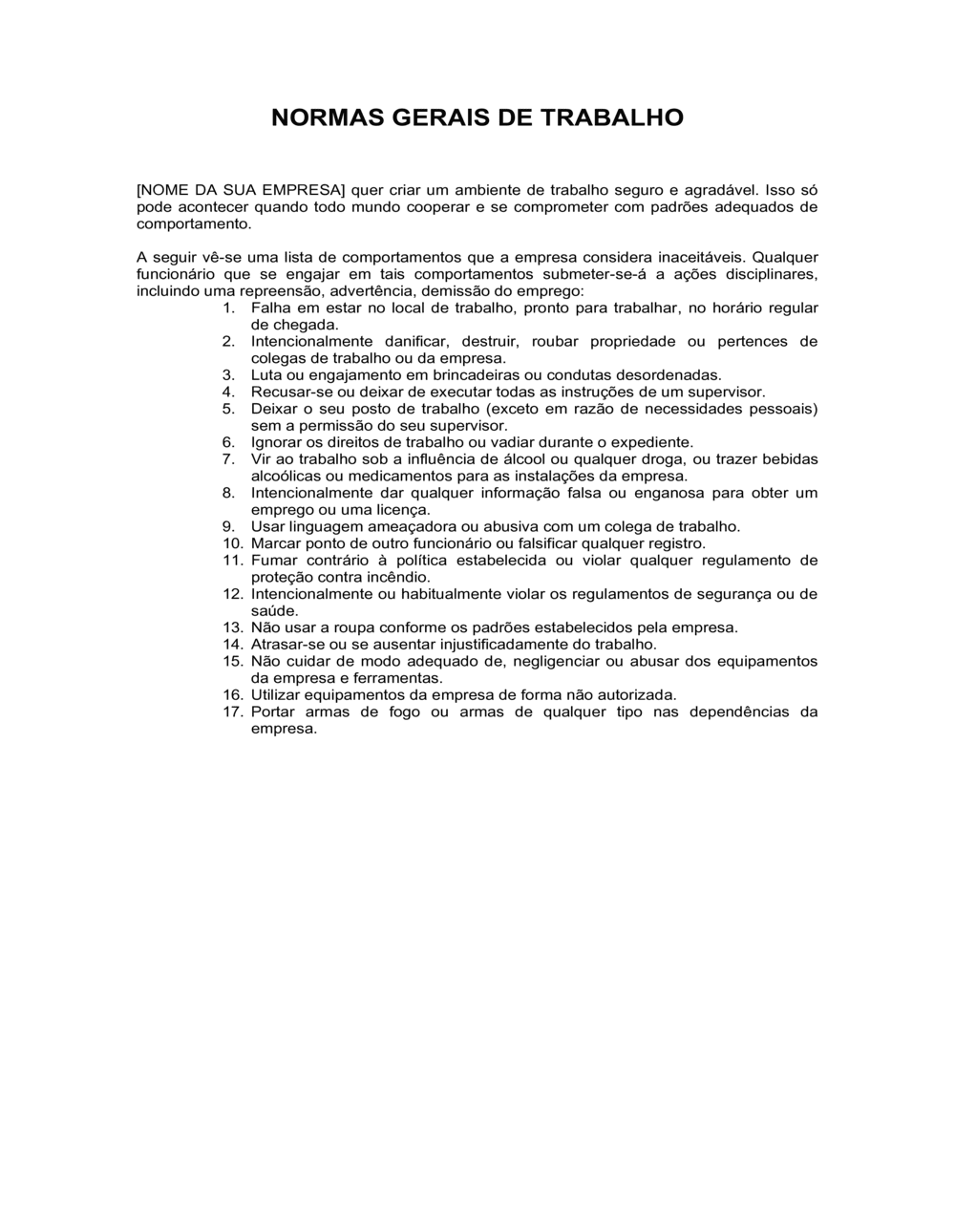 Business-in-a-Box's Regras do Trabalho