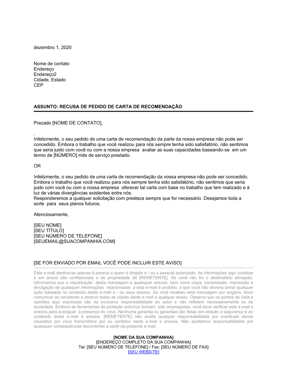 Business-in-a-Box's Rejeição de Pedido por Carta de Recomendação