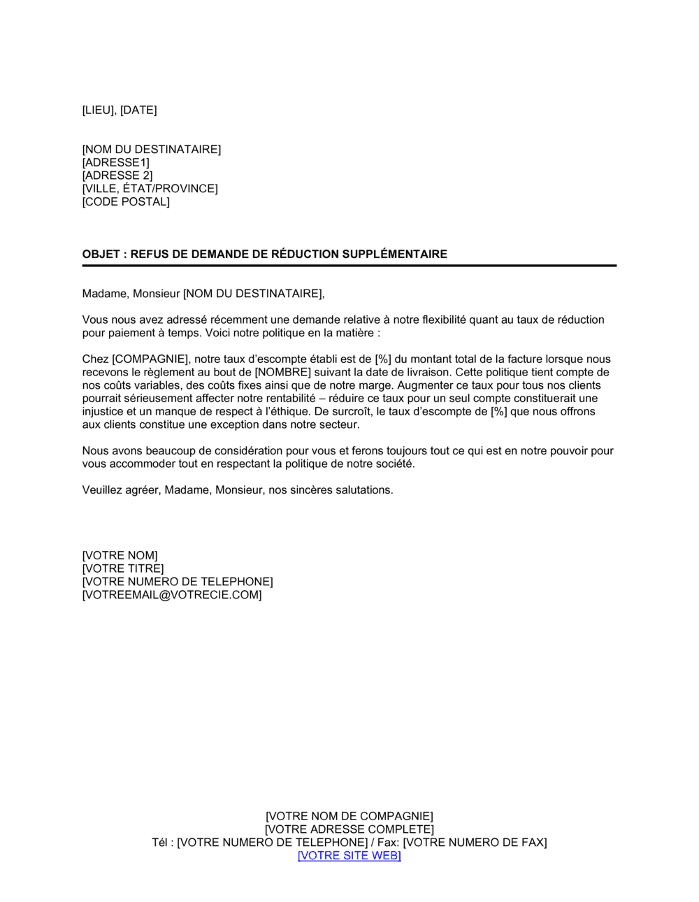 Business-in-a-Box's Rejet de demande de réduction supplémentaire