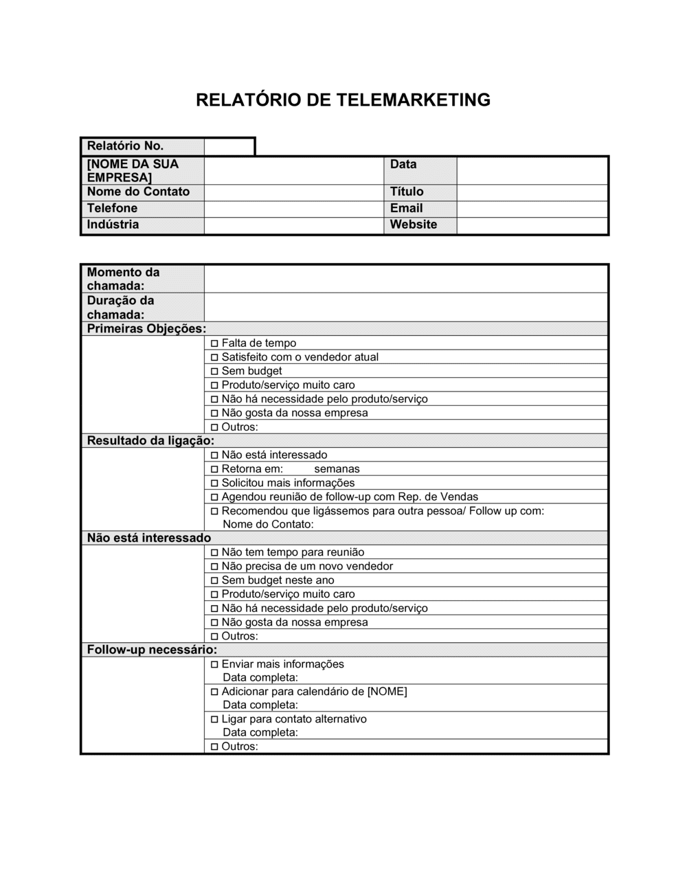 Business-in-a-Box's Relatório de Telemarketing
