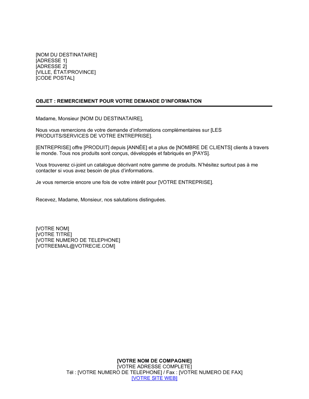 Business-in-a-Box's Remerciement pour demande d'information