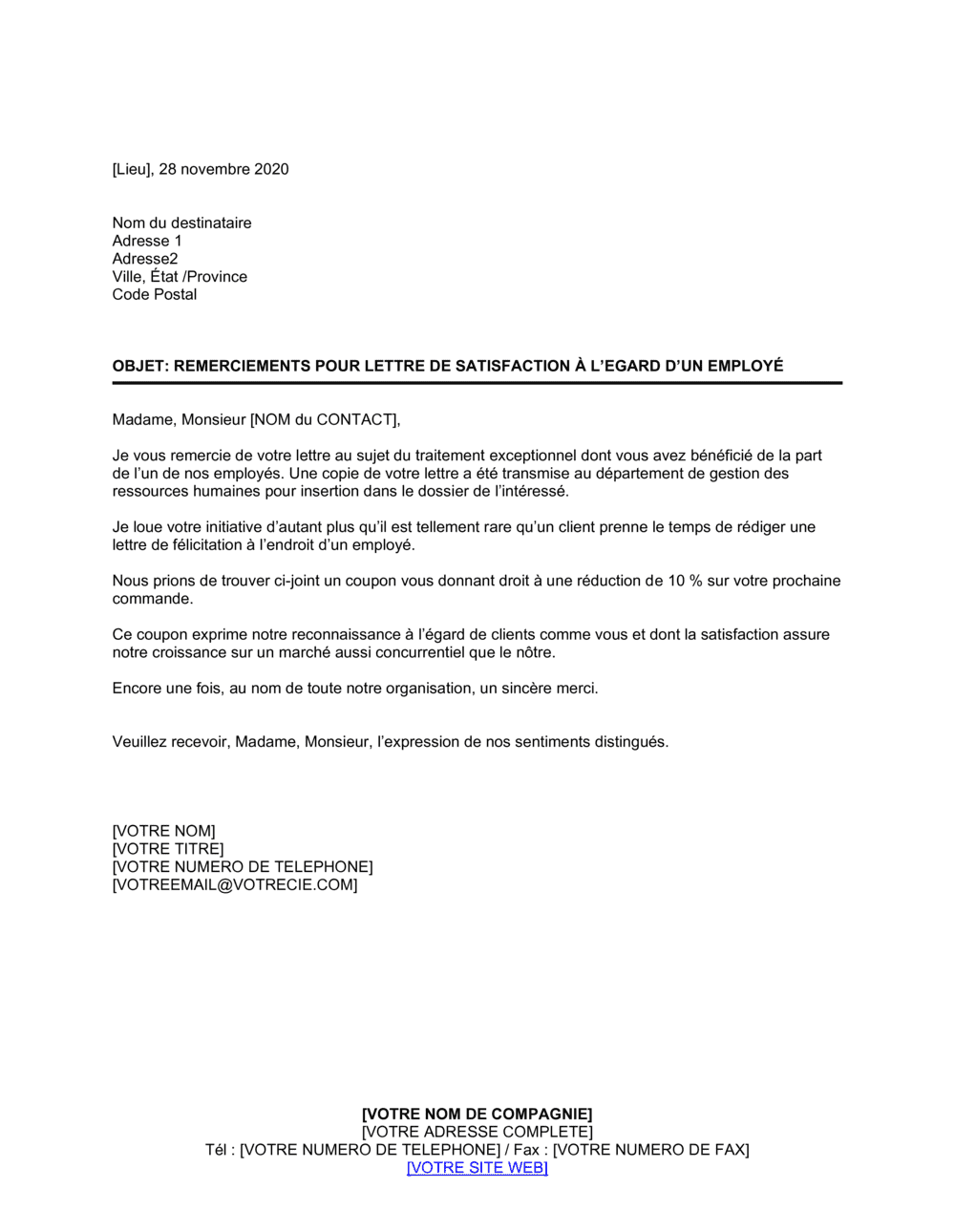 Business-in-a-Box's Remerciements pour appréciation d'un employé par un client