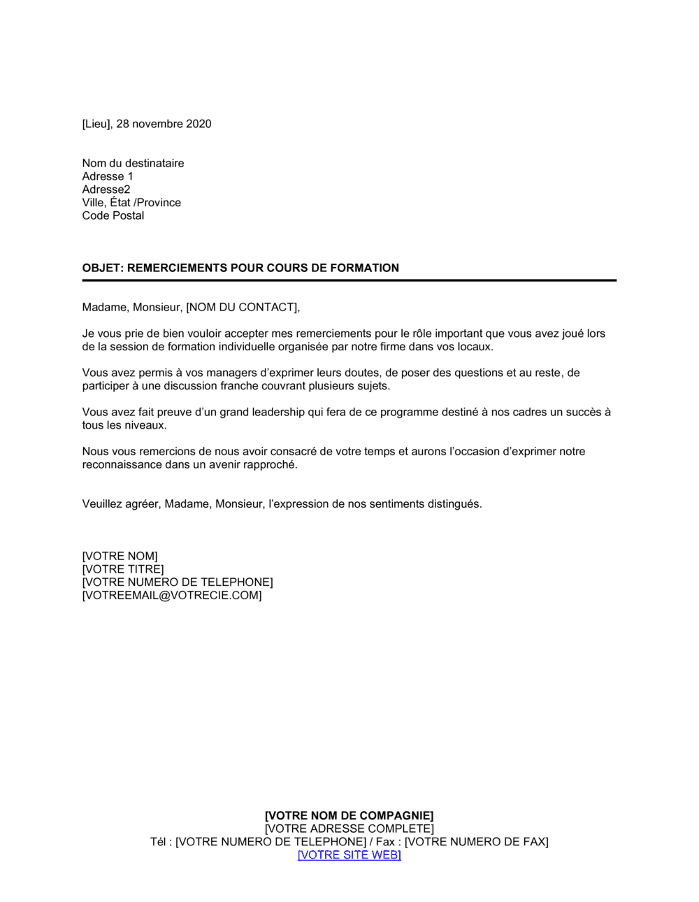 Business-in-a-Box's Remerciements pour cours de formation