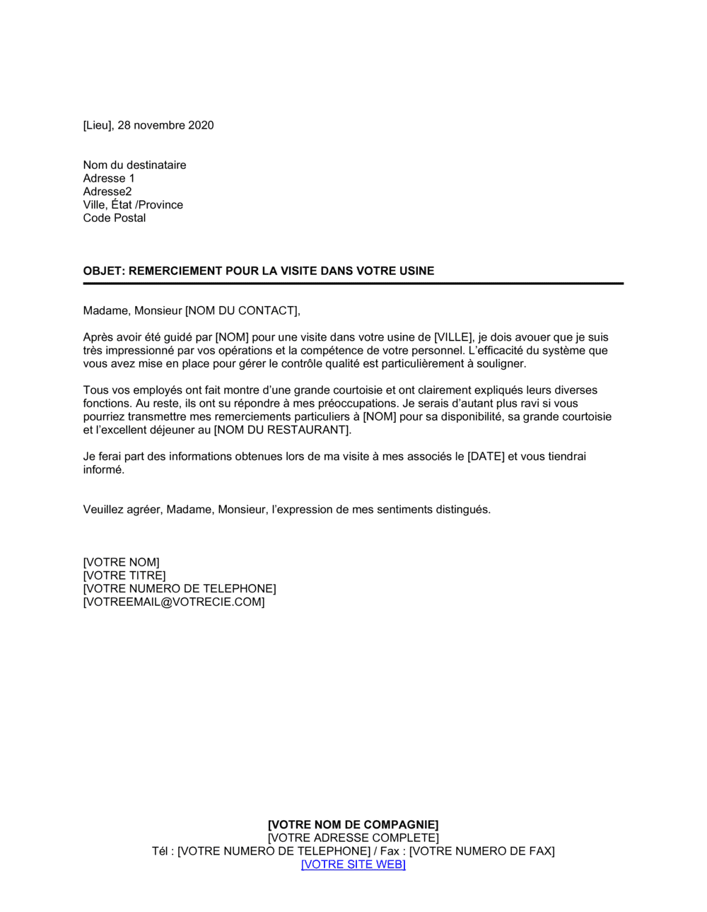 Business-in-a-Box's Remerciements pour la visite de votre usine