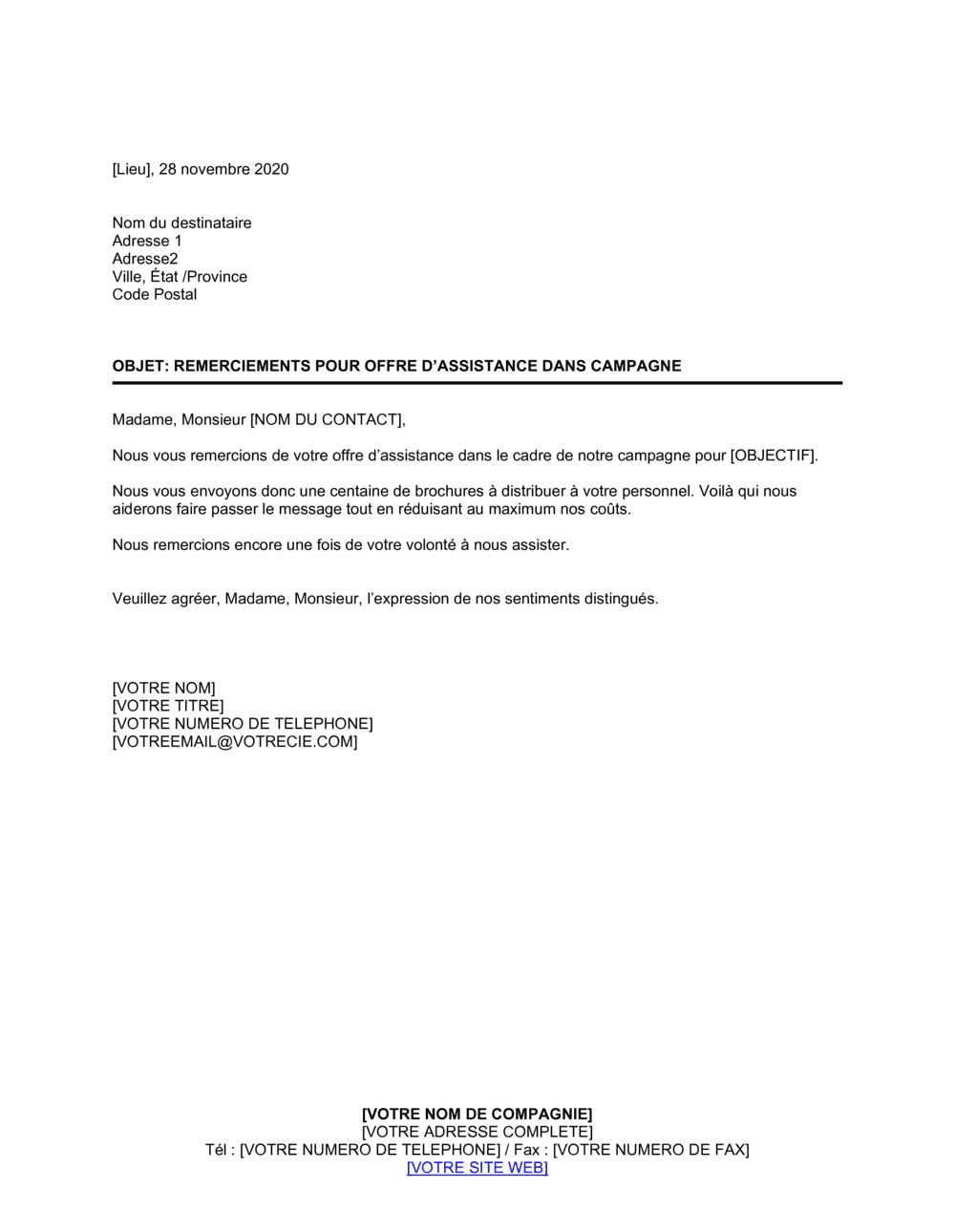 Business-in-a-Box's Remerciements pour offre d'assistance dans campagne