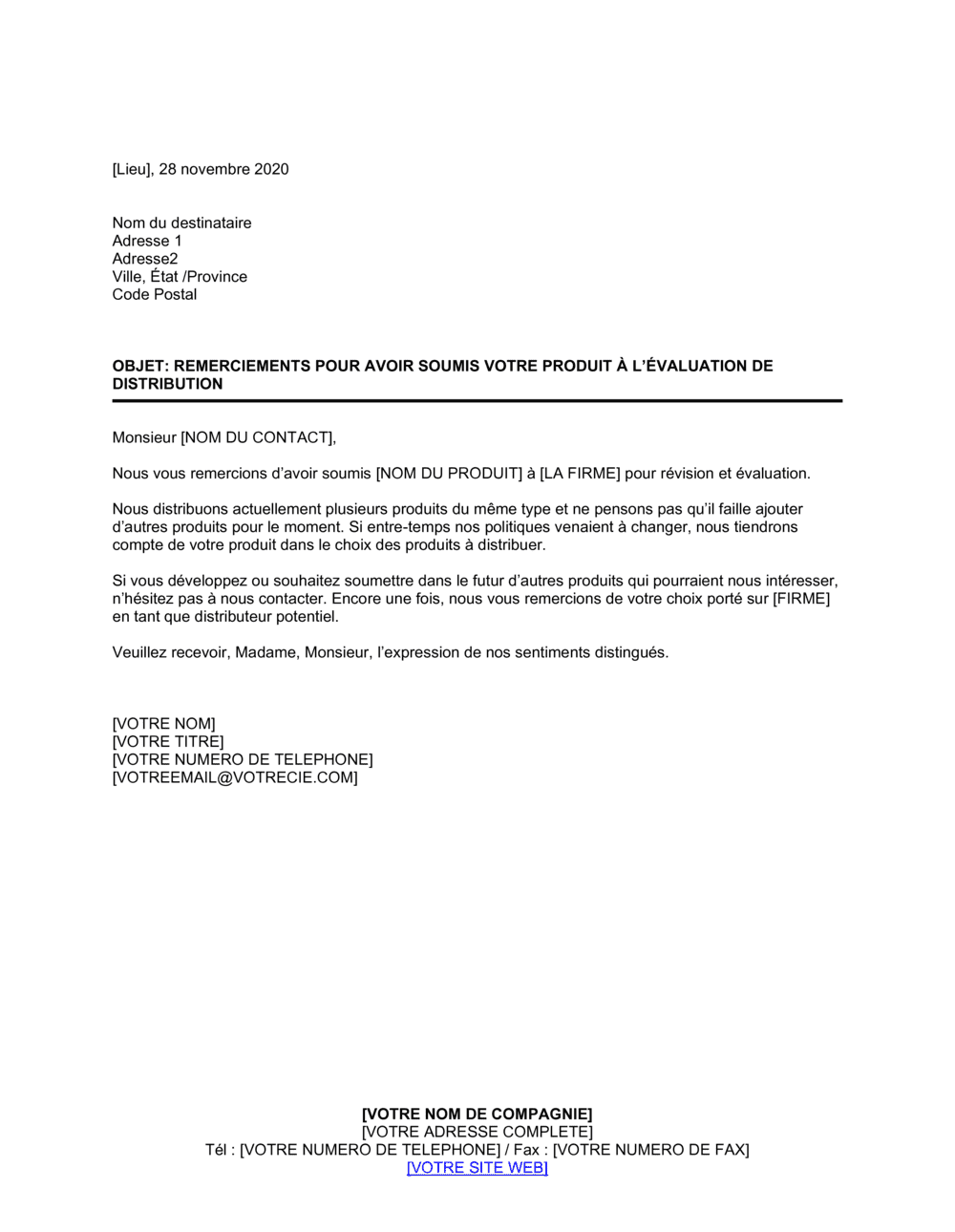 Business-in-a-Box's Remerciements pour produit soumis à un distributeur potentiel refus_version 1