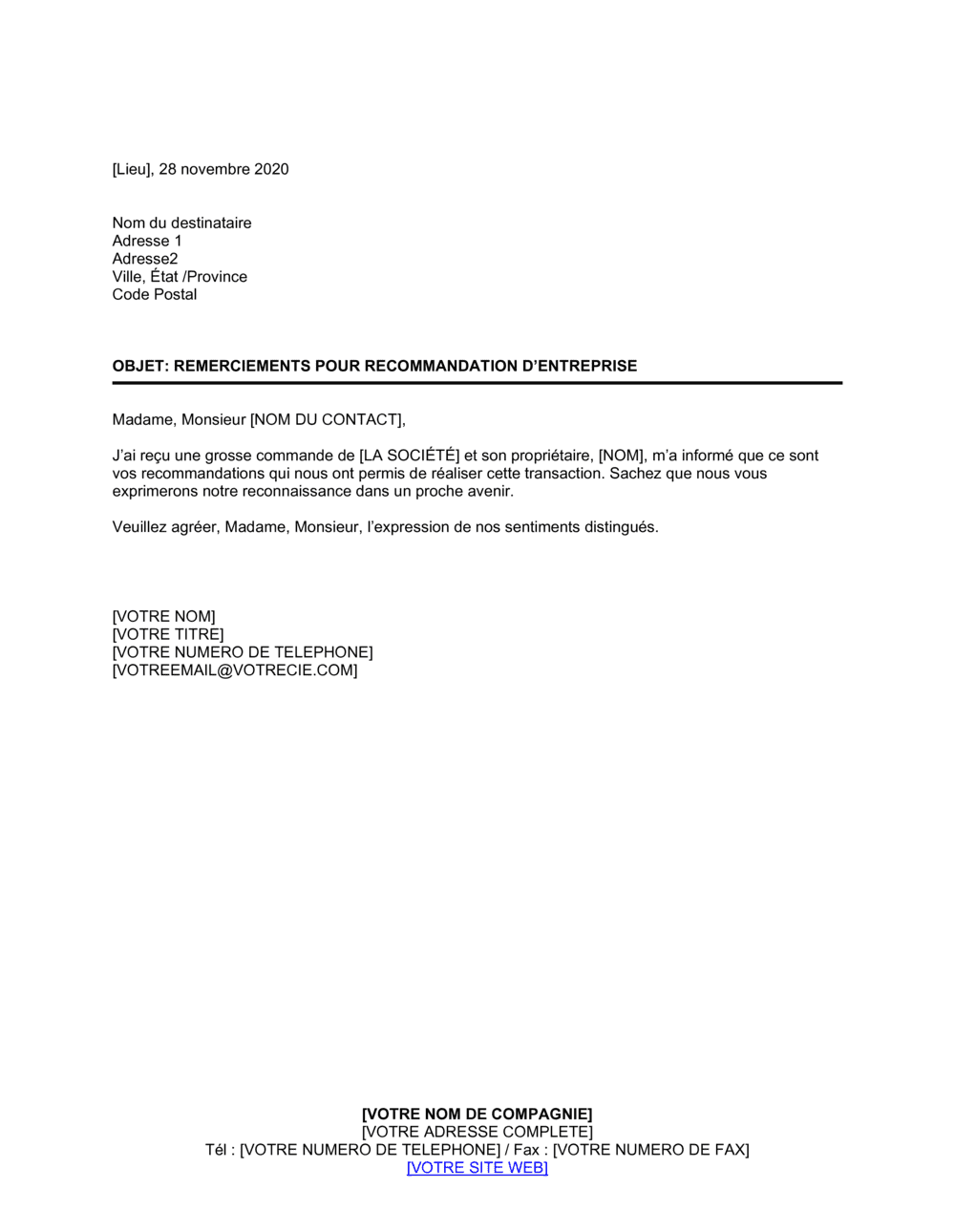Business-in-a-Box's Remerciements pour recommandation d'entreprise
