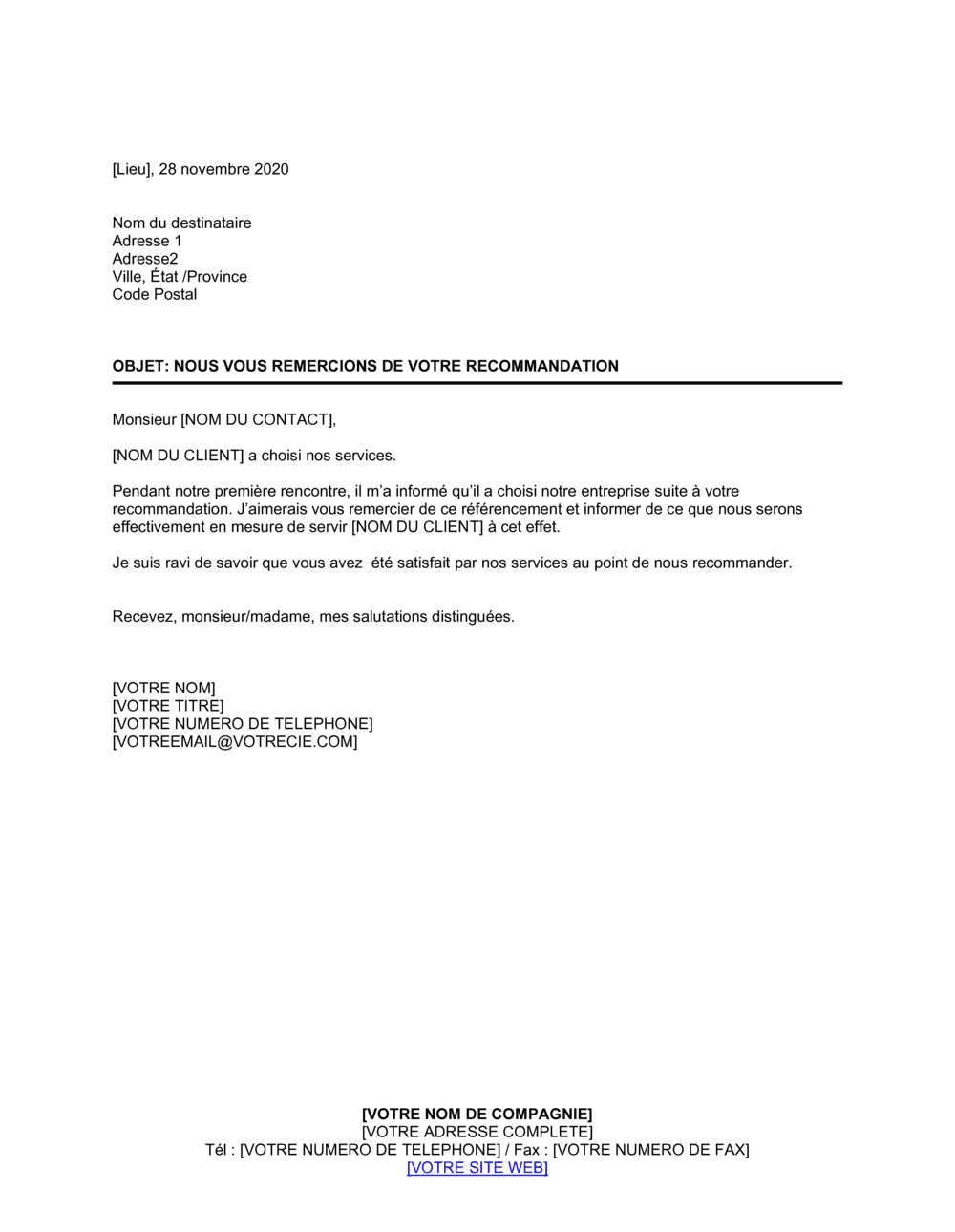 Business-in-a-Box's Remerciements pour recommandation à un client