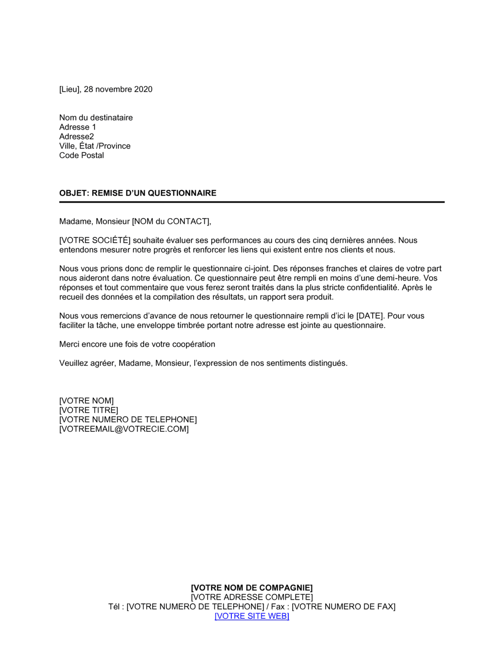 Business-in-a-Box's Remise d'un questionnaire