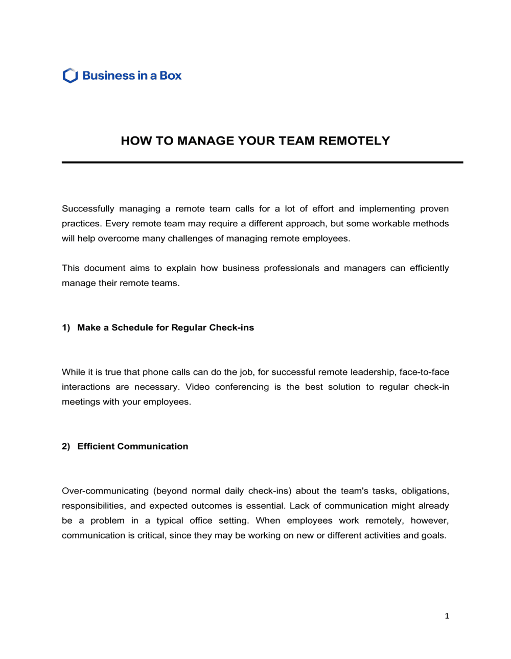 Business-in-a-Box's Remote Team Management Template