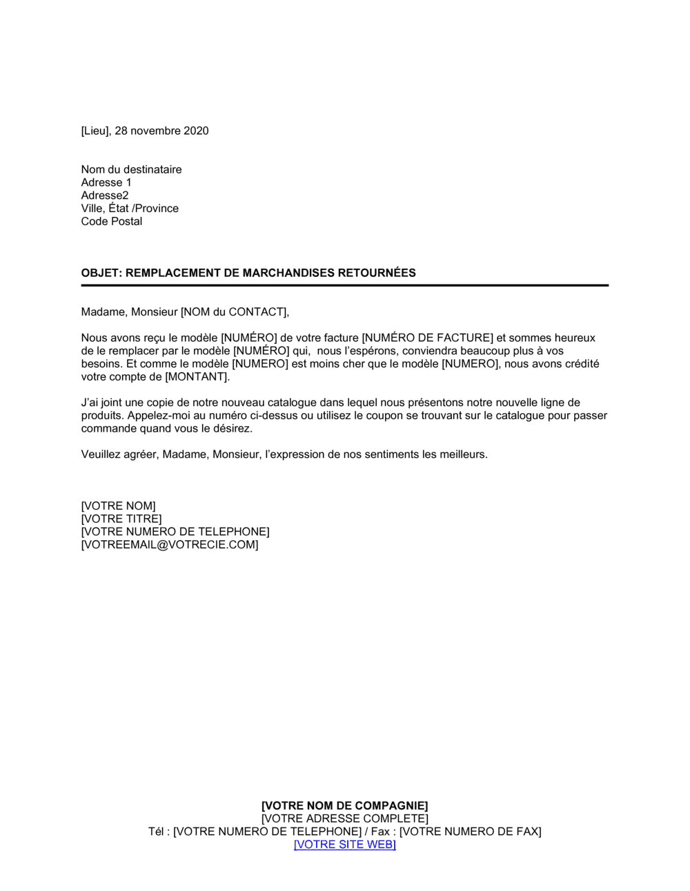 Business-in-a-Box's Remplacement de marchandises retournées