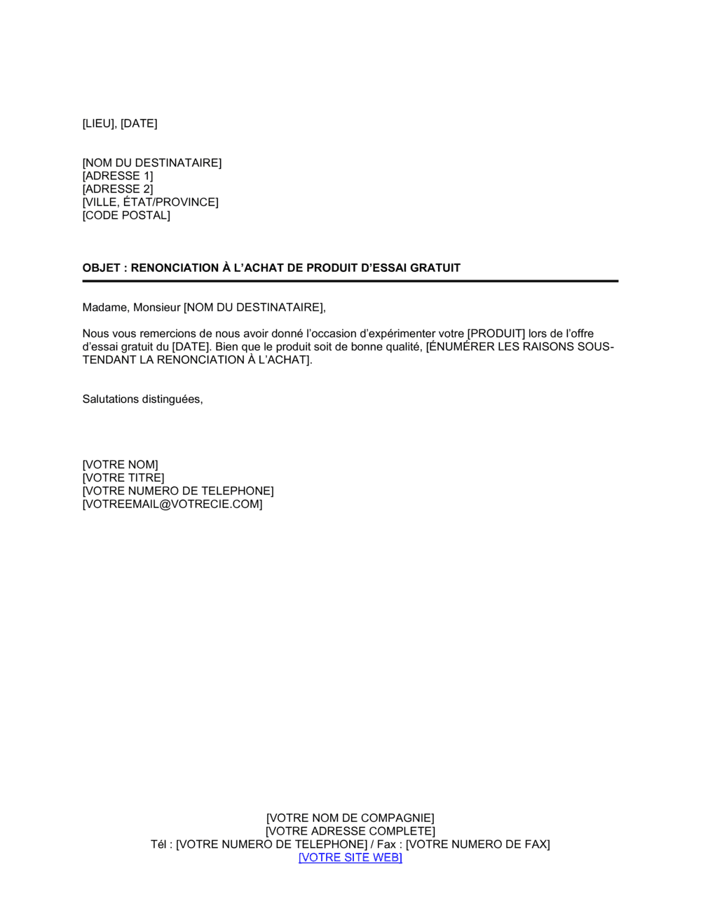 Business-in-a-Box's Renonciation à l'achat de produit après essai gratuit