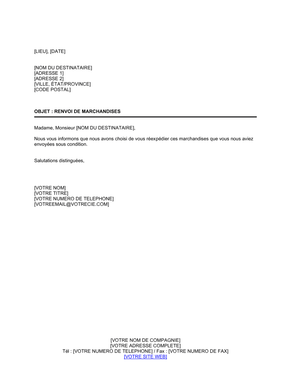 Business-in-a-Box's Renvoi de marchandises sous condition