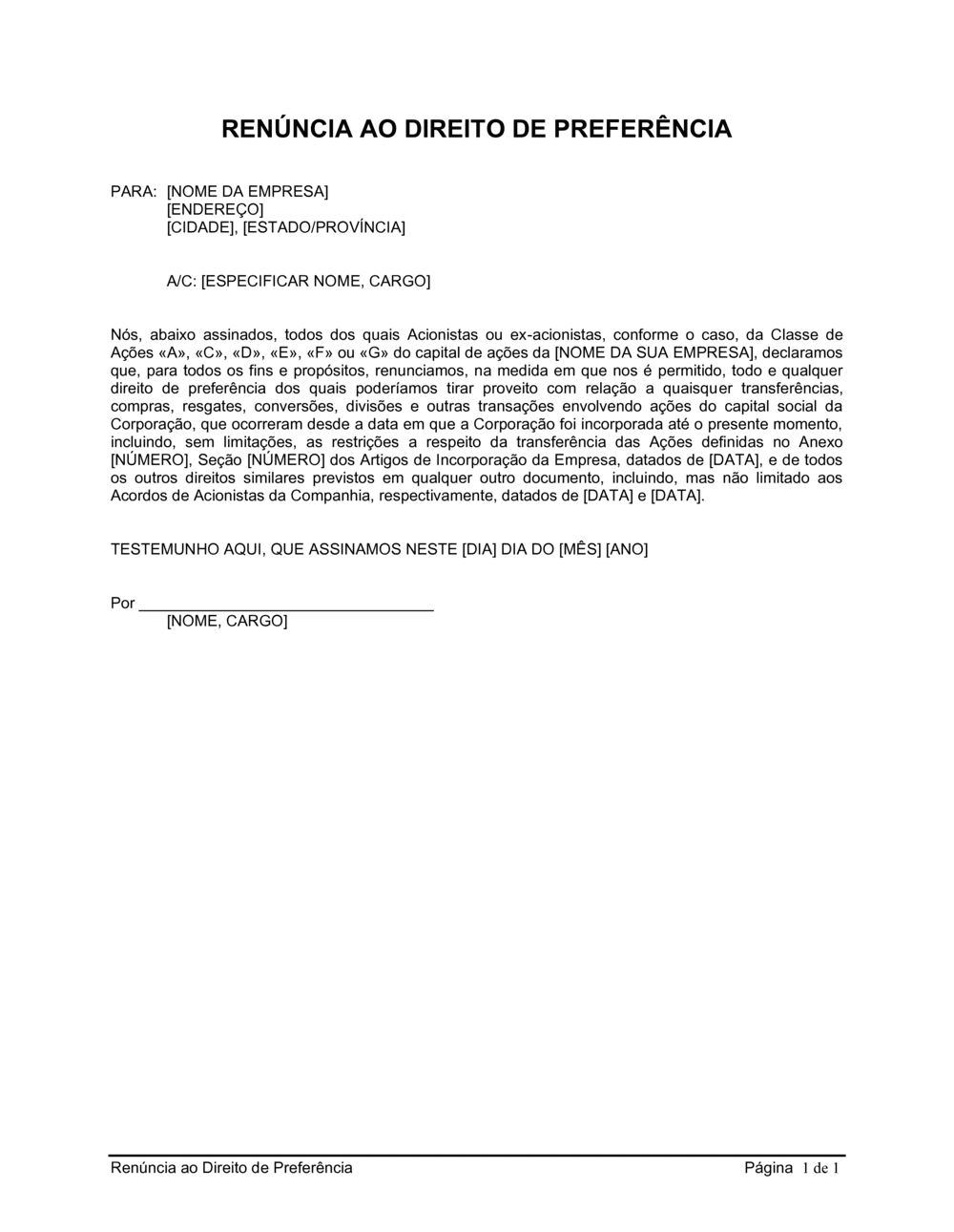 Business-in-a-Box's Renúncia de Direito de Primeira Rejeição