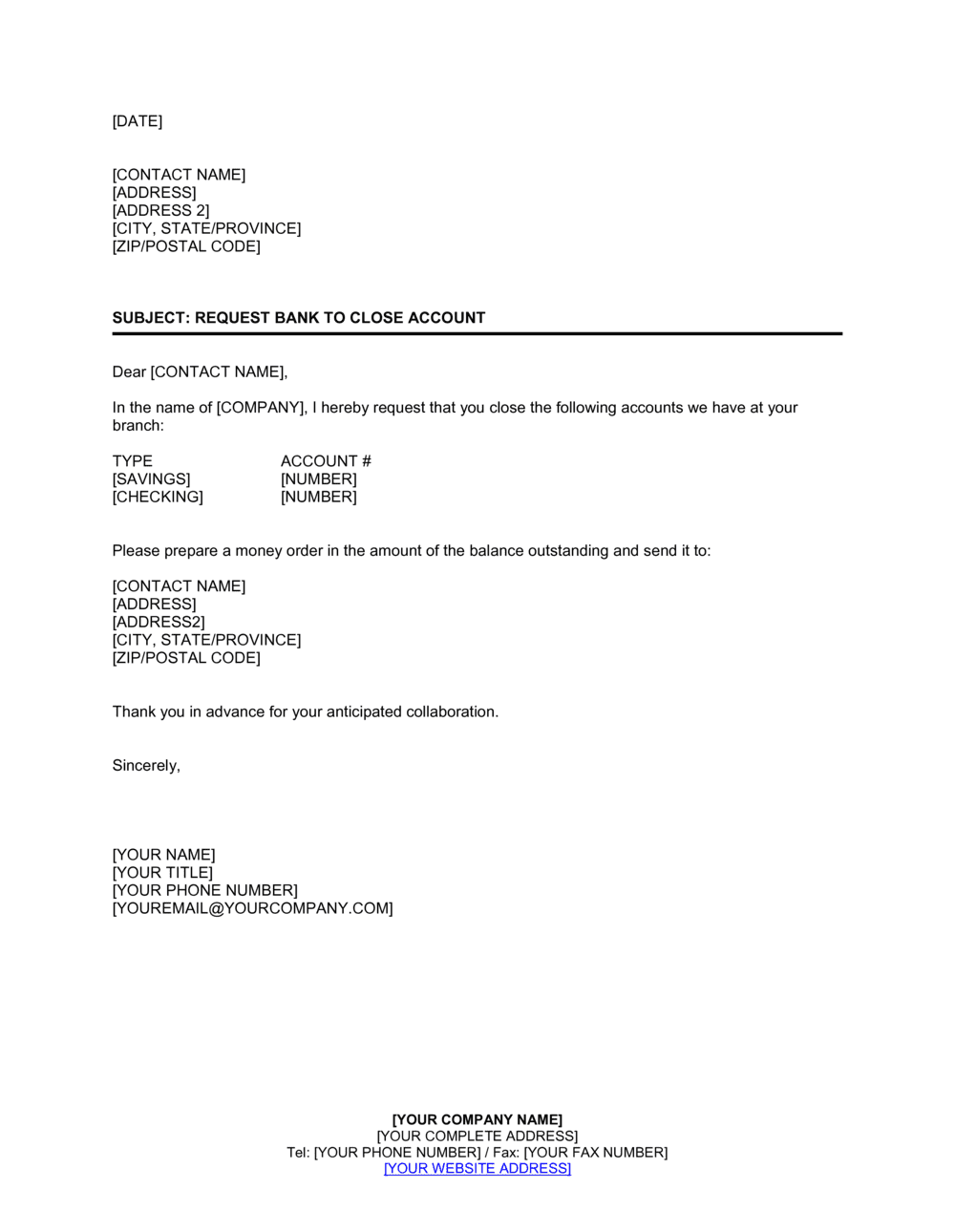 Sample Letter To Close Current Bank Account And Transfer Funds Sample   Request Bank To Close Account D292 