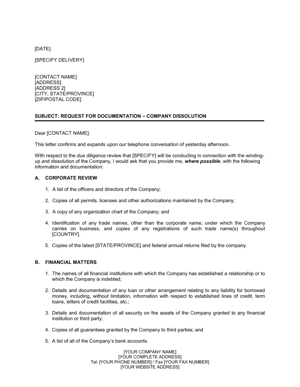 Business-in-a-Box's Request for Documentation_Company Dissolution Template