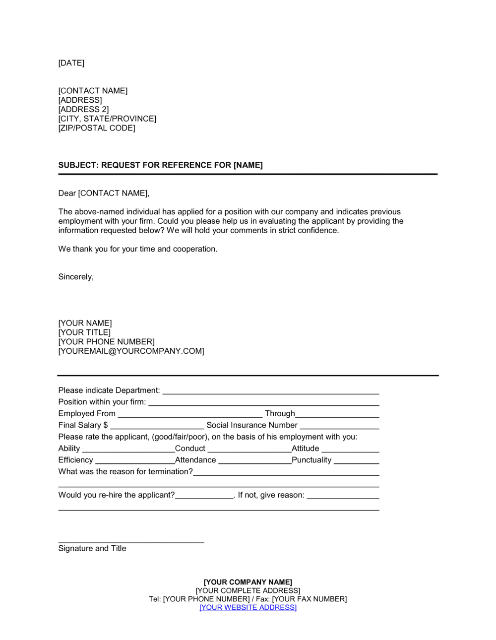 Request For Reference Template By Business In A Box