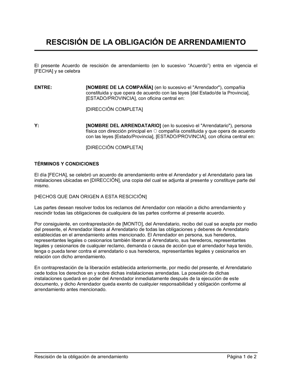 Business-in-a-Box's Rescisión de la obligación de alquiler
