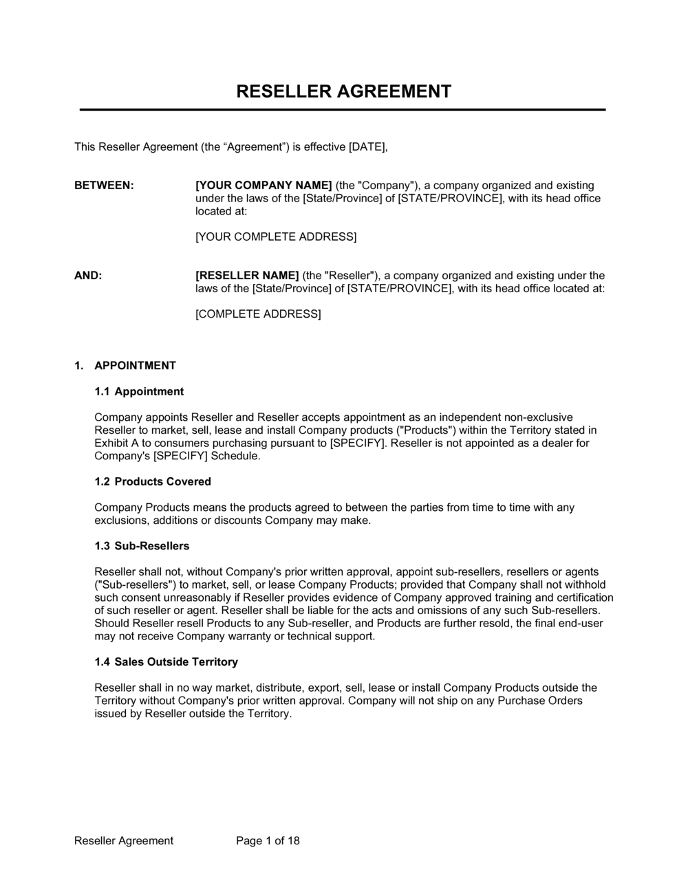 Reseller Agreement Template  by Business-in-a-Box™ Intended For brand partnership agreement template