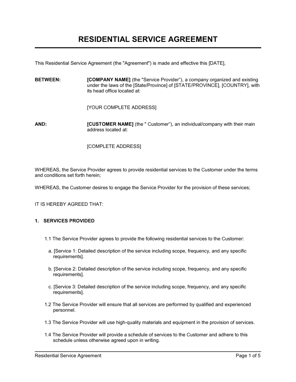 Business-in-a-Box's Residential Service Agreement Template