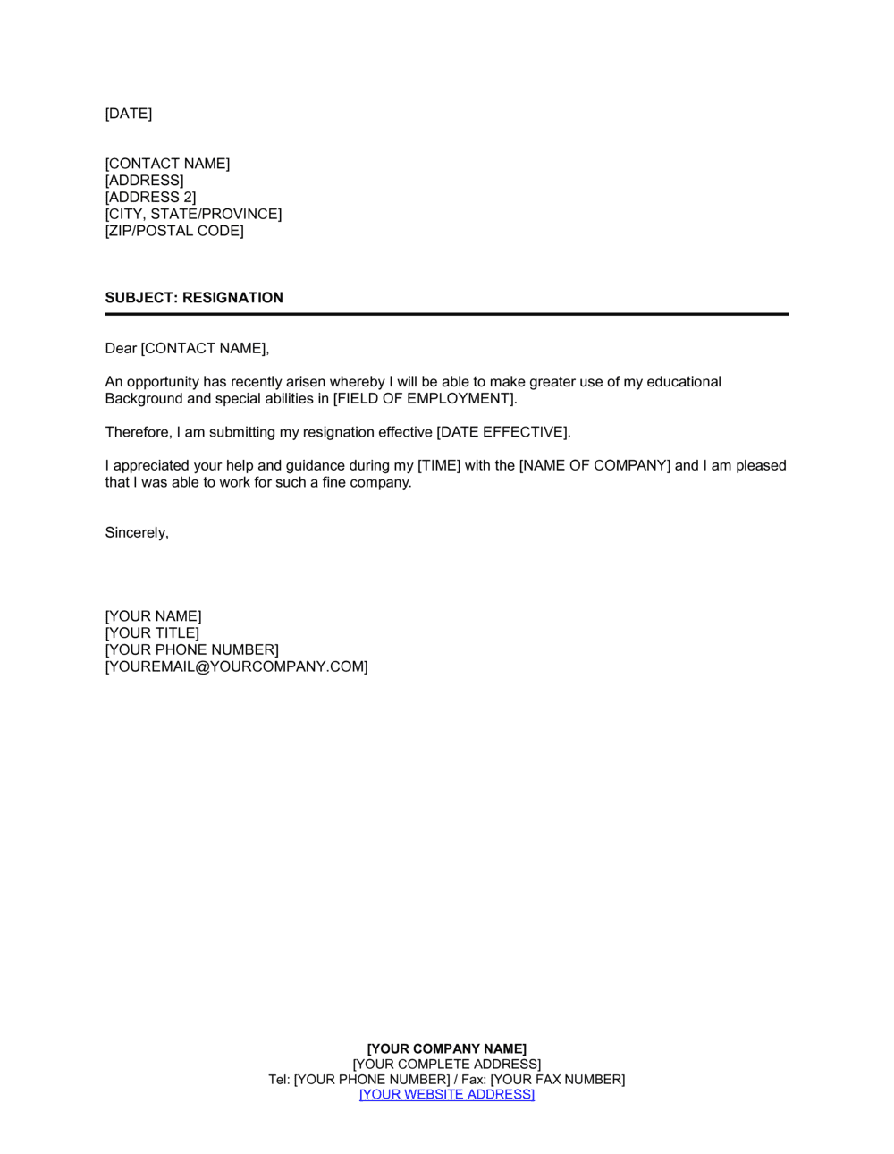 Business-in-a-Box's Resignation Template