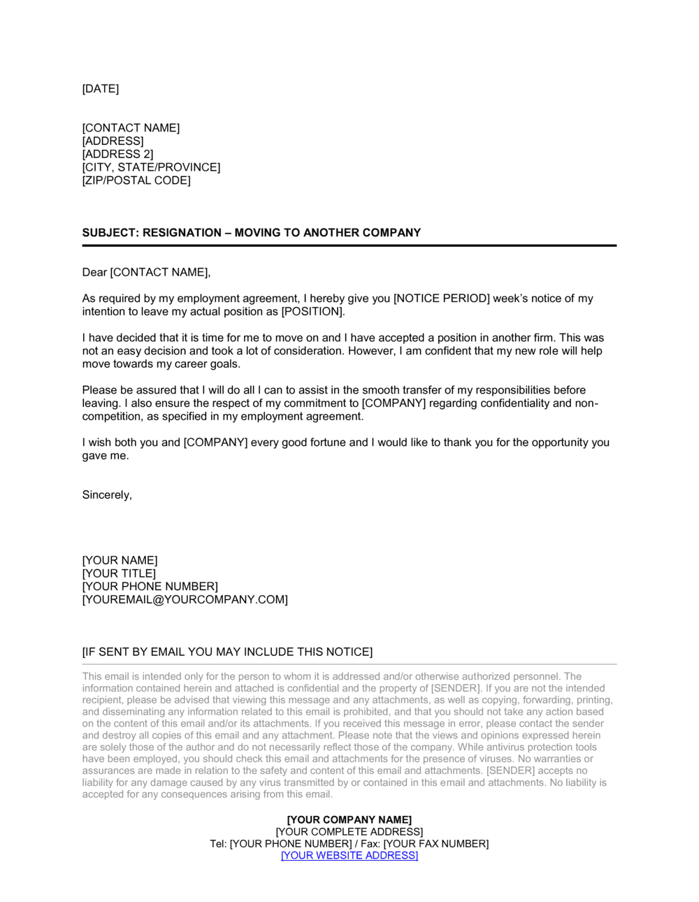 Resignation Notice Sample - Database - Letter Templates