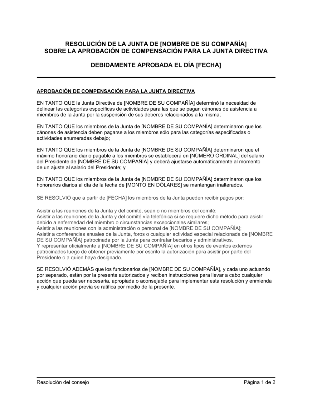 Business-in-a-Box's Resolución del directorio para aprobar la remuneración del directorio