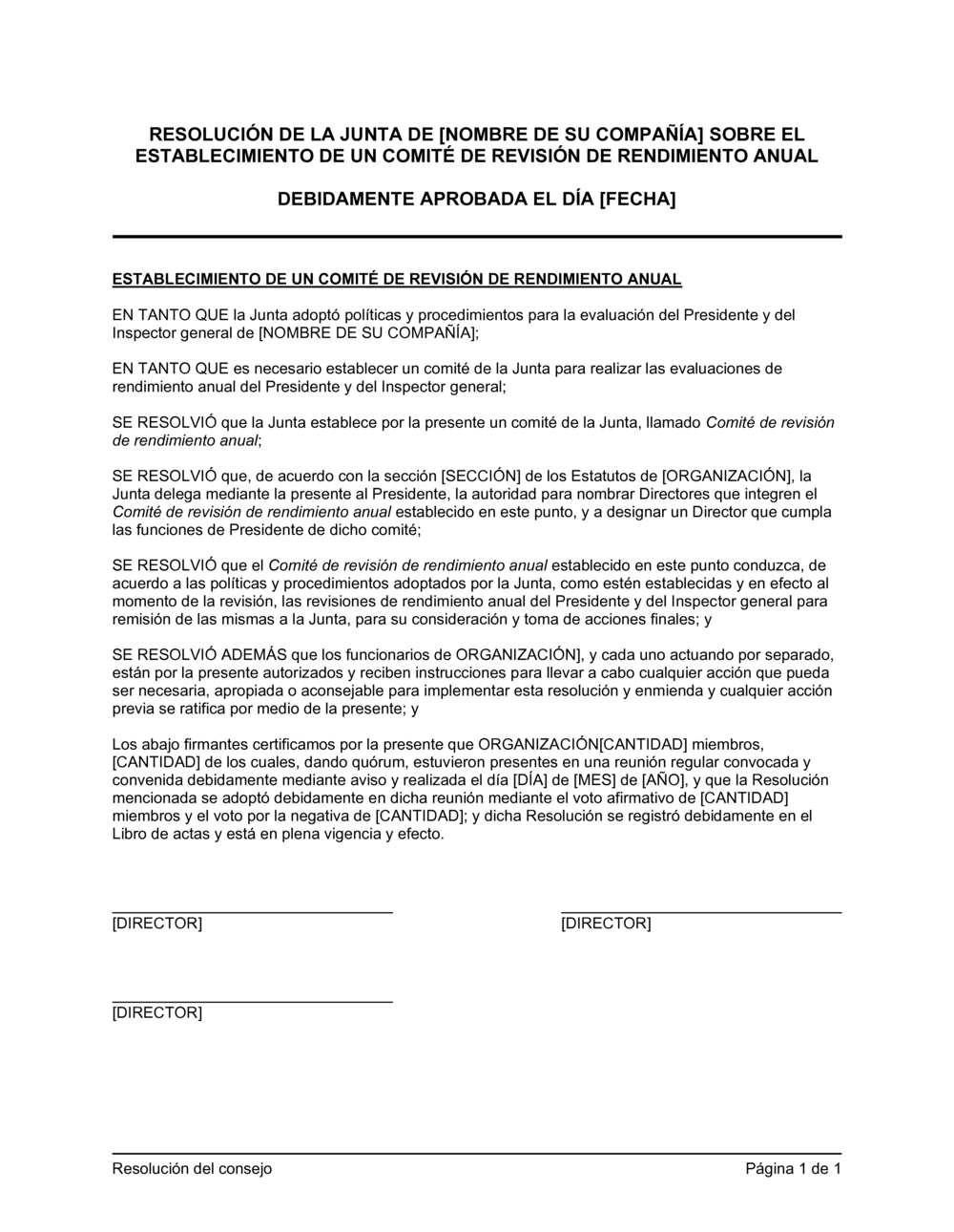 Business-in-a-Box's Resolución del directorio para establecer un comité de desarrollo