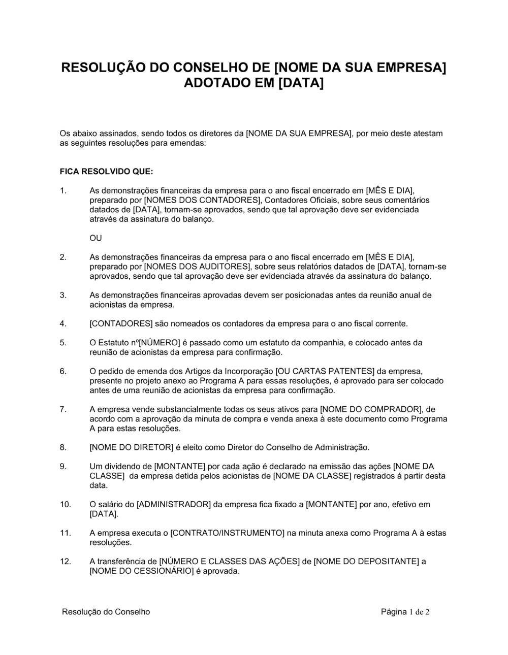 Business-in-a-Box's Resolução da Diretoria