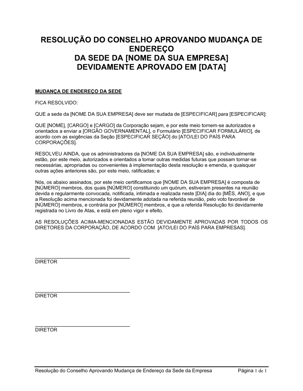 Business-in-a-Box's Resolução da Diretoria Aprovando Alteração de Endereço do Escritório Registrado