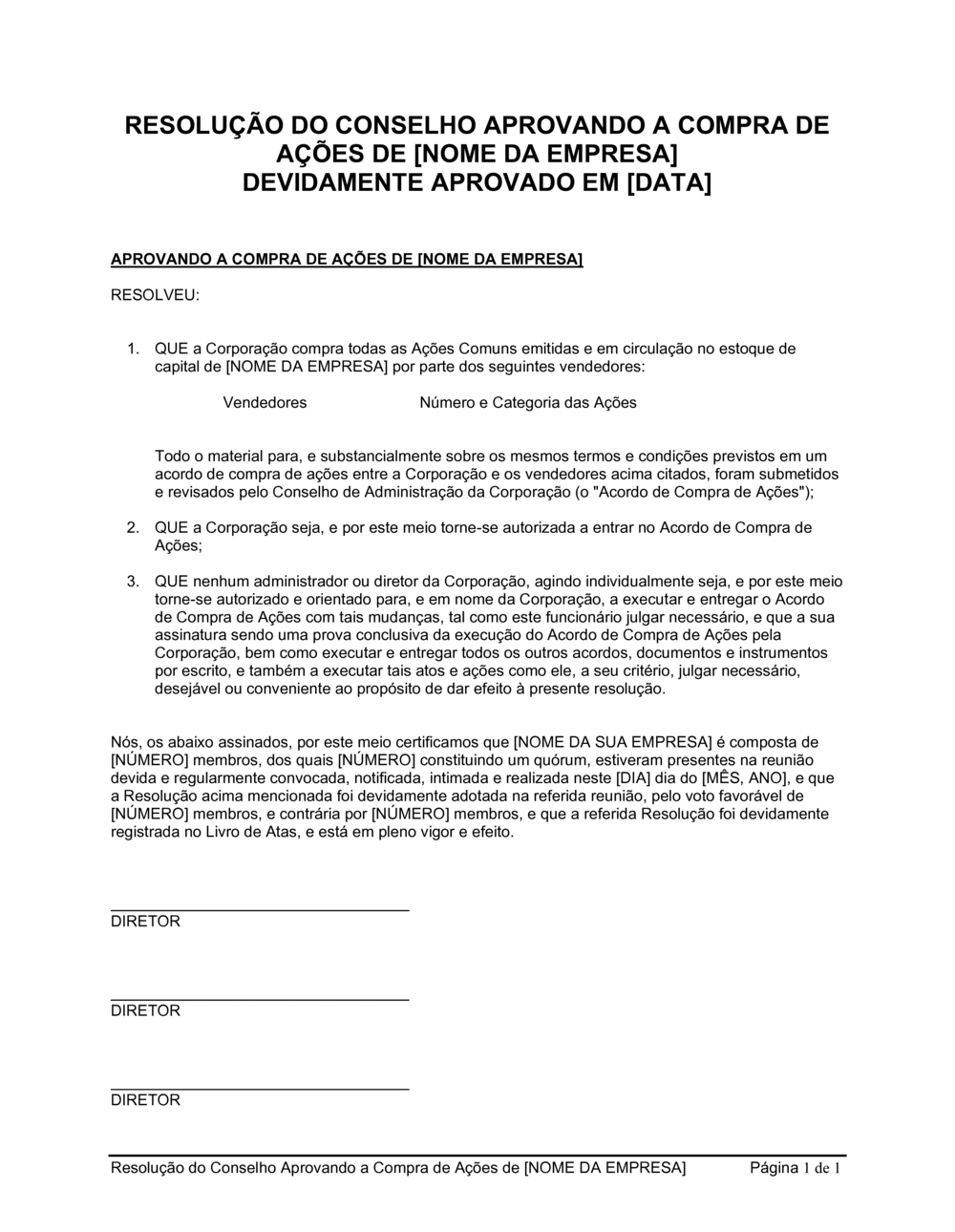 Business-in-a-Box's Resolução da Diretoria Aprovando Compra de Ações