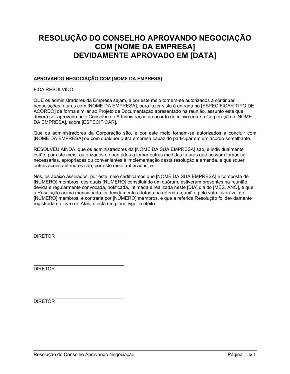 Business-in-a-Box's Resolução da Diretoria Aprovando Negociação