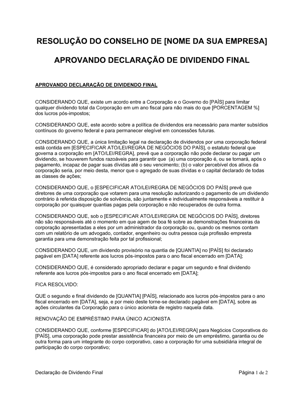 Business-in-a-Box's Resolução da Diretoria Declaração de Dividendo Final