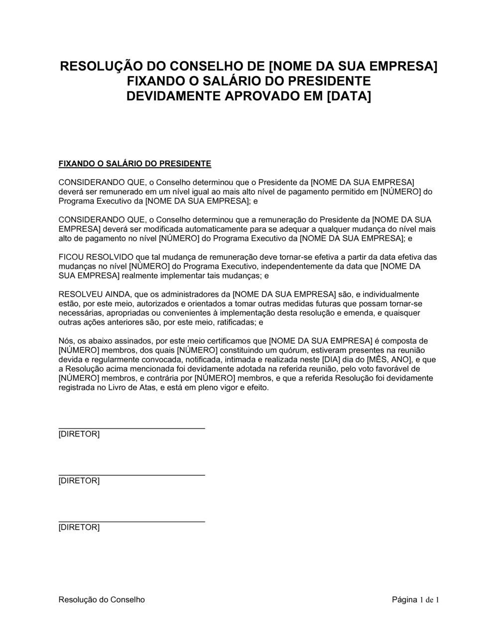 Business-in-a-Box's Resolução da Diretoria Definindo o Salário do Presidente