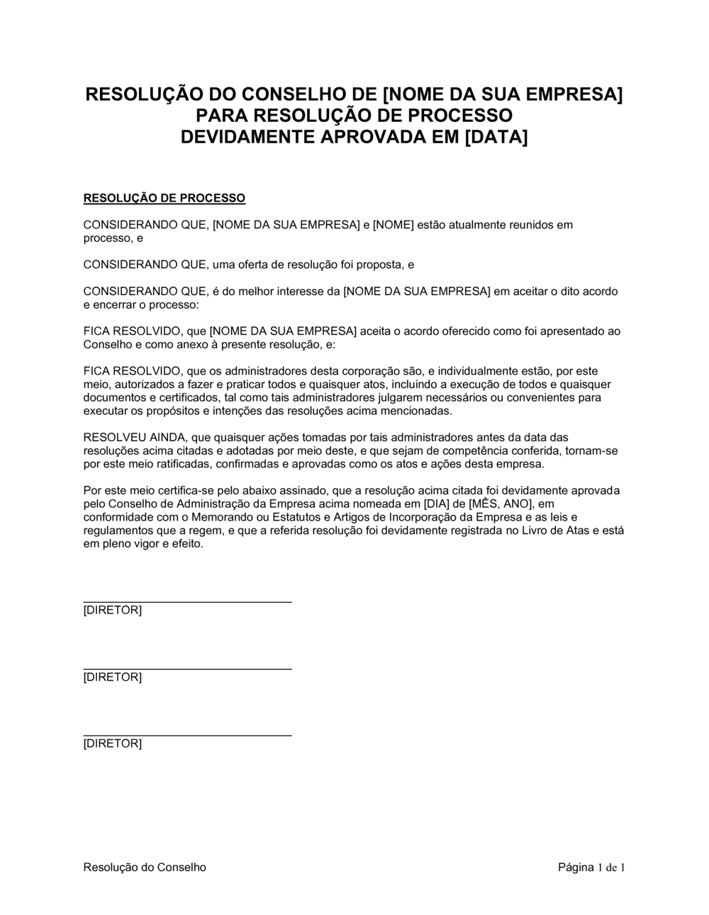 Business-in-a-Box's Resolução da Diretoria para Definir Litigação