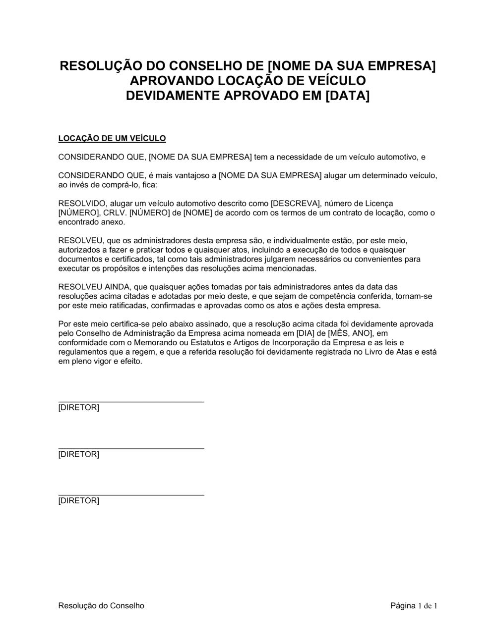 Business-in-a-Box's Resolução da Diretoria para Financiar Veículo Motorizado