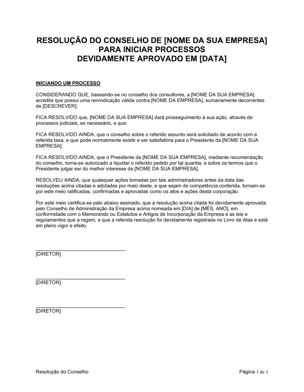 Business-in-a-Box's Resolução da Diretoria para Iniciação de Litigação