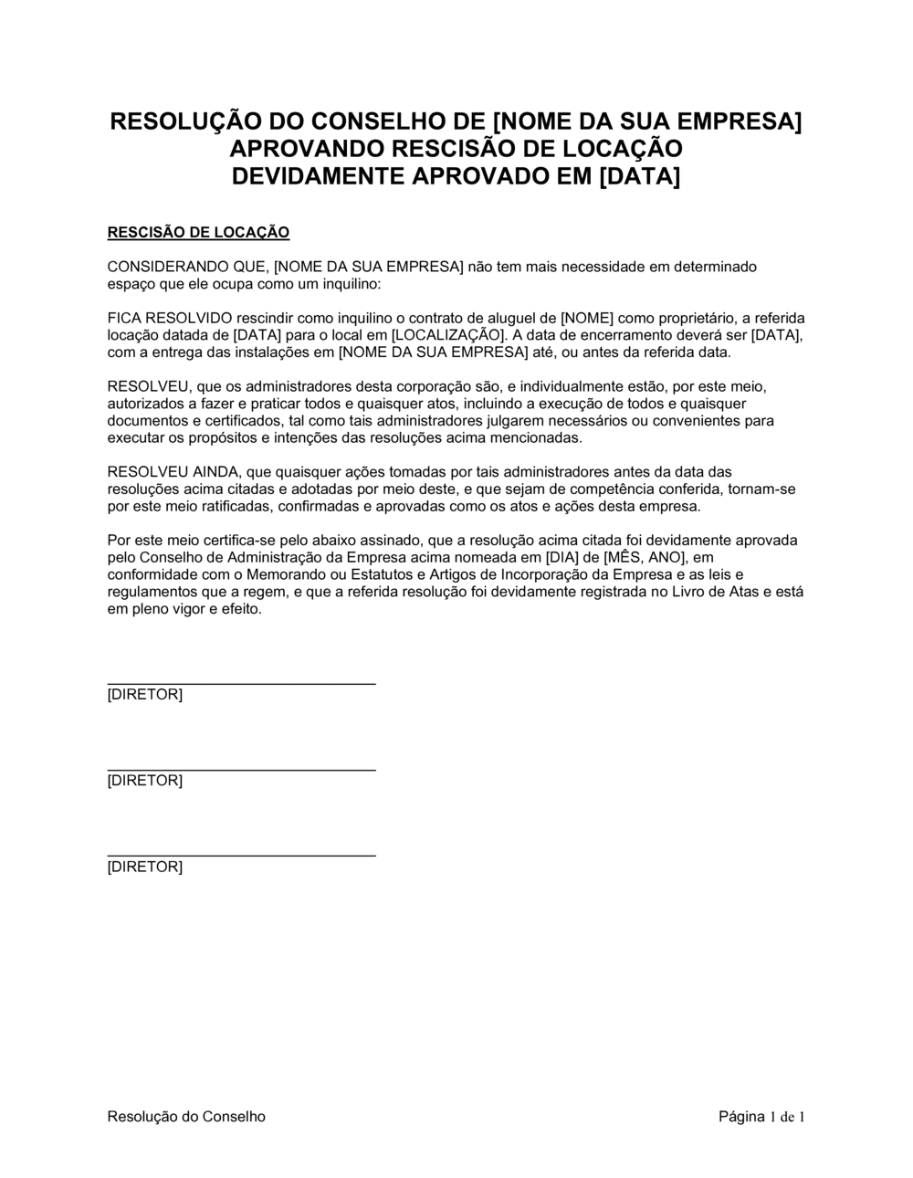 Business-in-a-Box's Resolução da Diretoria para Terminar Concessão