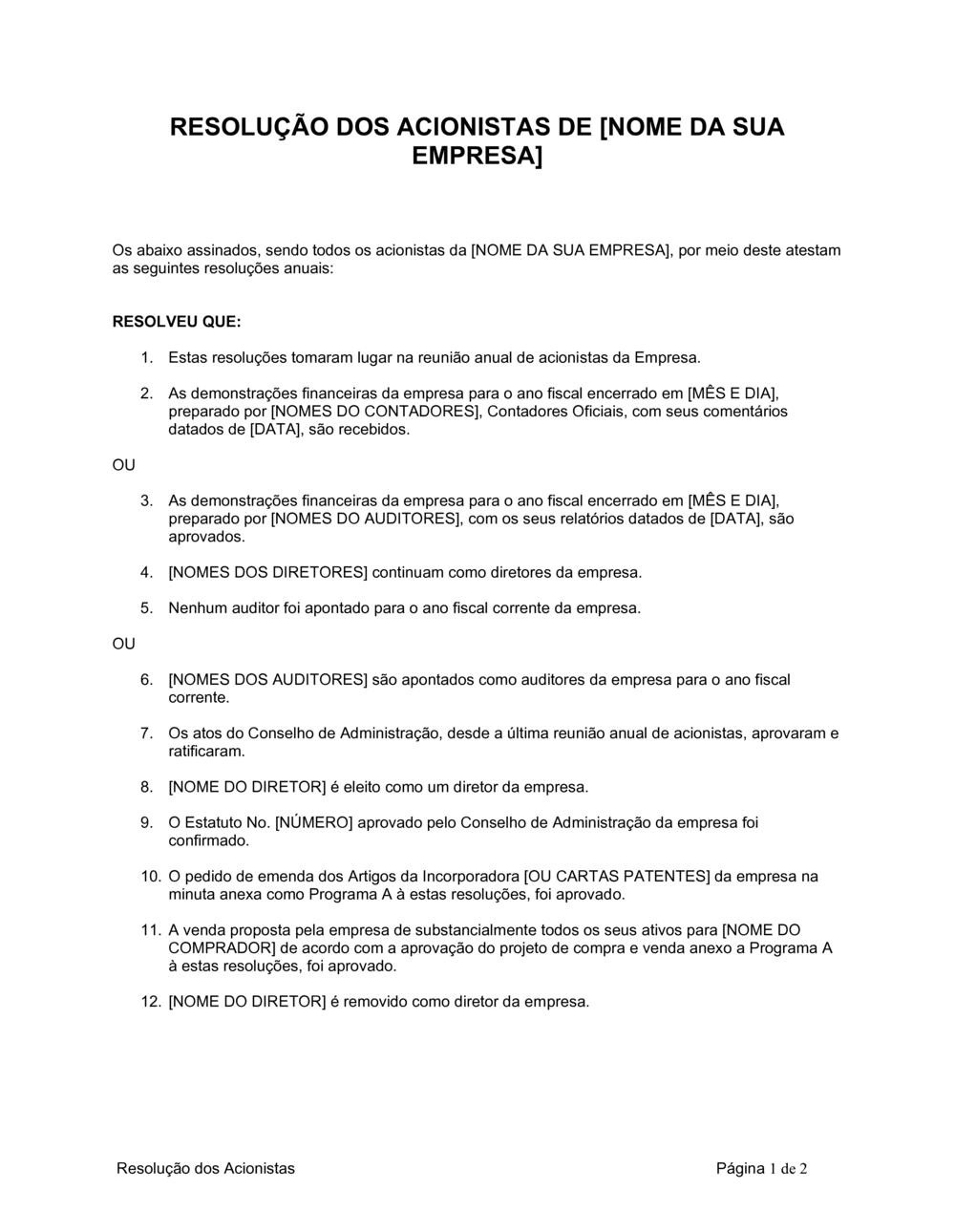 Business-in-a-Box's Resolução dos Acionistas