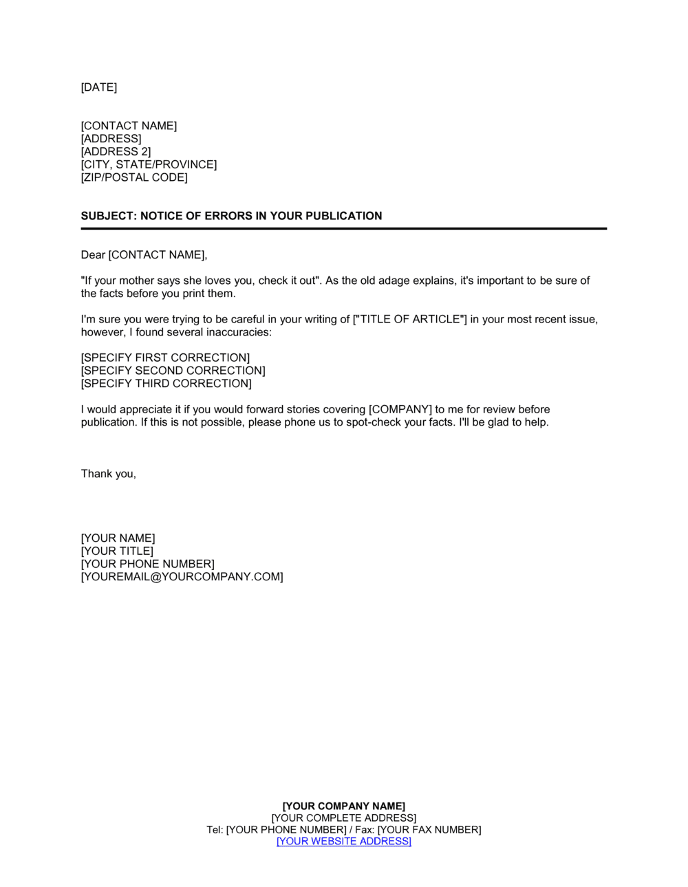 Business-in-a-Box's Responding to Inaccurate Press Template