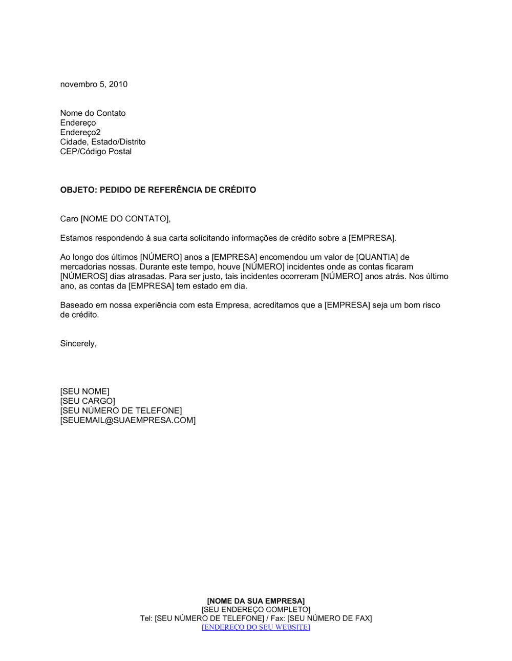 Business-in-a-Box's Resposta de Referência a Crédito