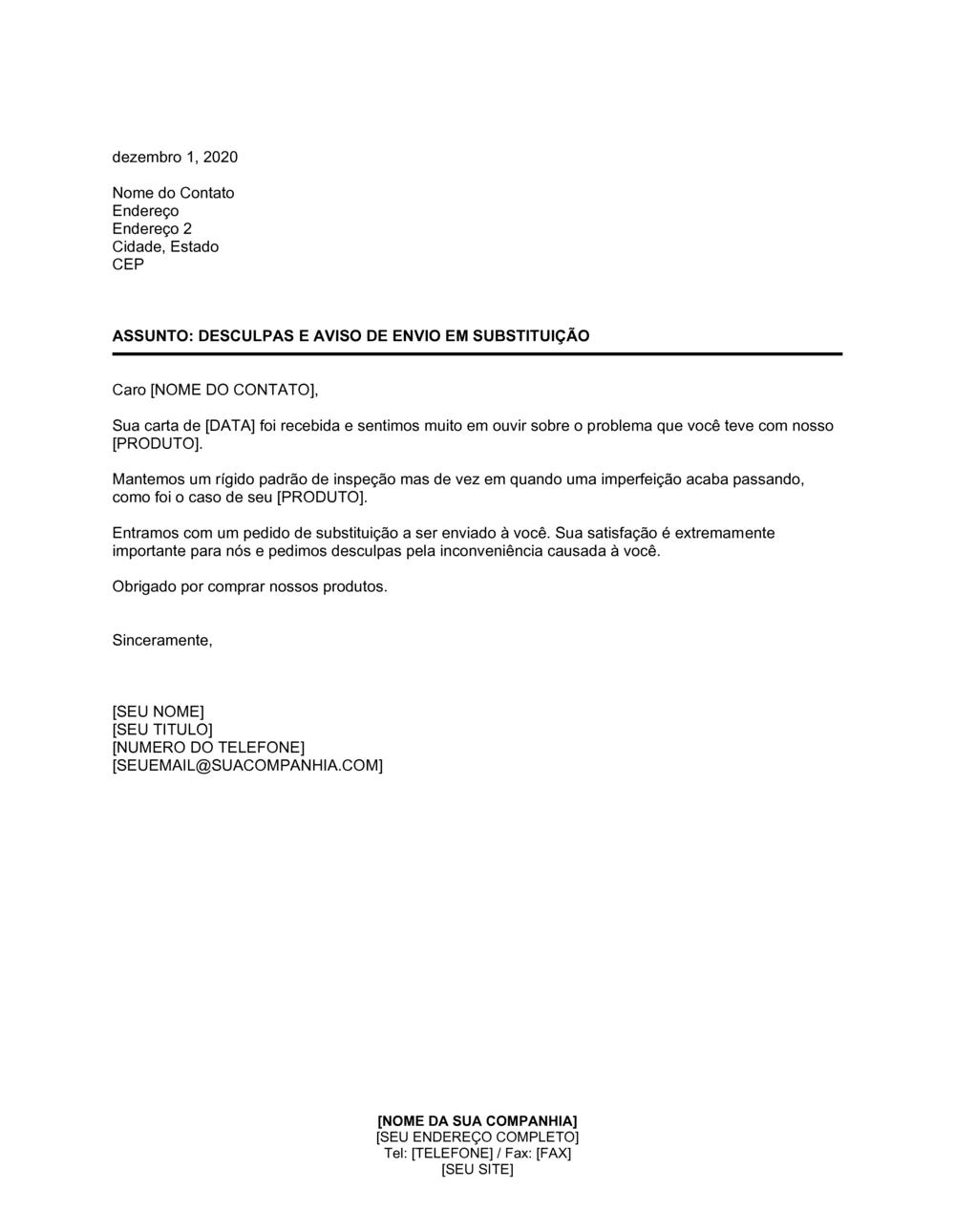 Business-in-a-Box's Resposta Desculpas e Aviso de Envio em Substituição