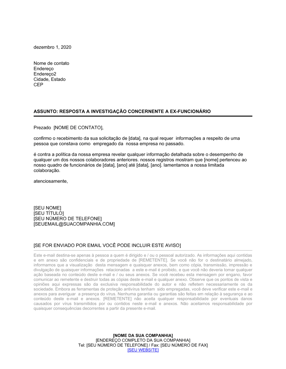 Business-in-a-Box's Resposta à Pedido Sobre Ex Funcionário