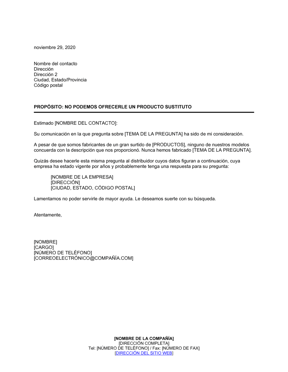 Business-in-a-Box's Respuesta a la consulta e imposibilidad de ofrecer reemplazo