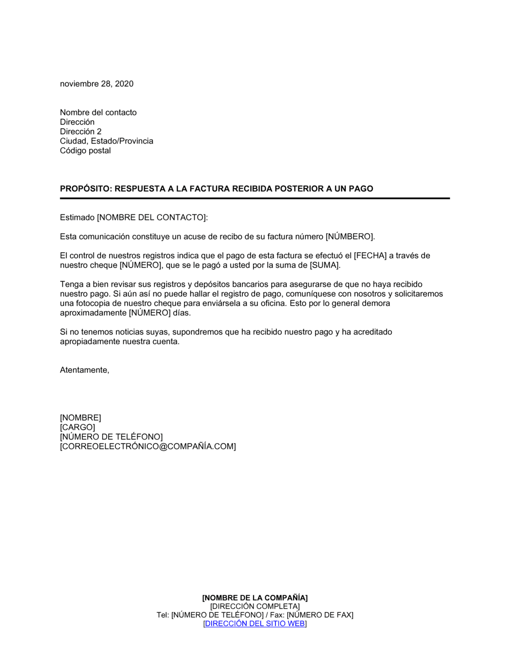 Business-in-a-Box's Respuesta a la factura recibida posterior al pago