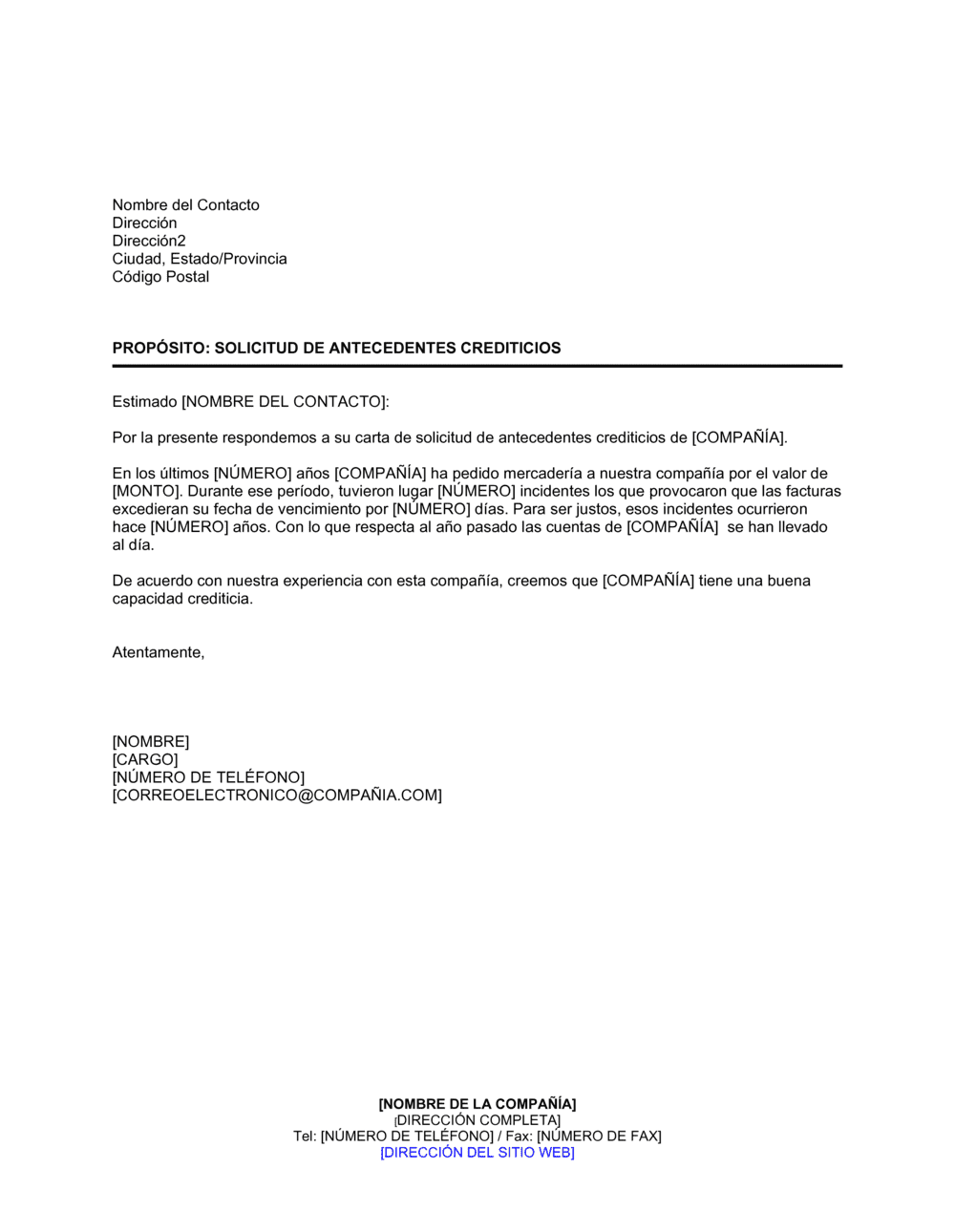 Business-in-a-Box's Respuesta a solicitud de antecedentes crediticios