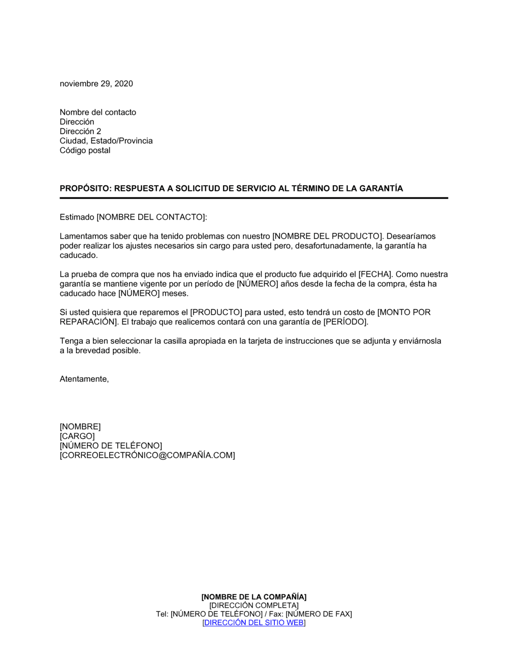 Business-in-a-Box's Respuesta a solicitud de servicio al término de la garantía