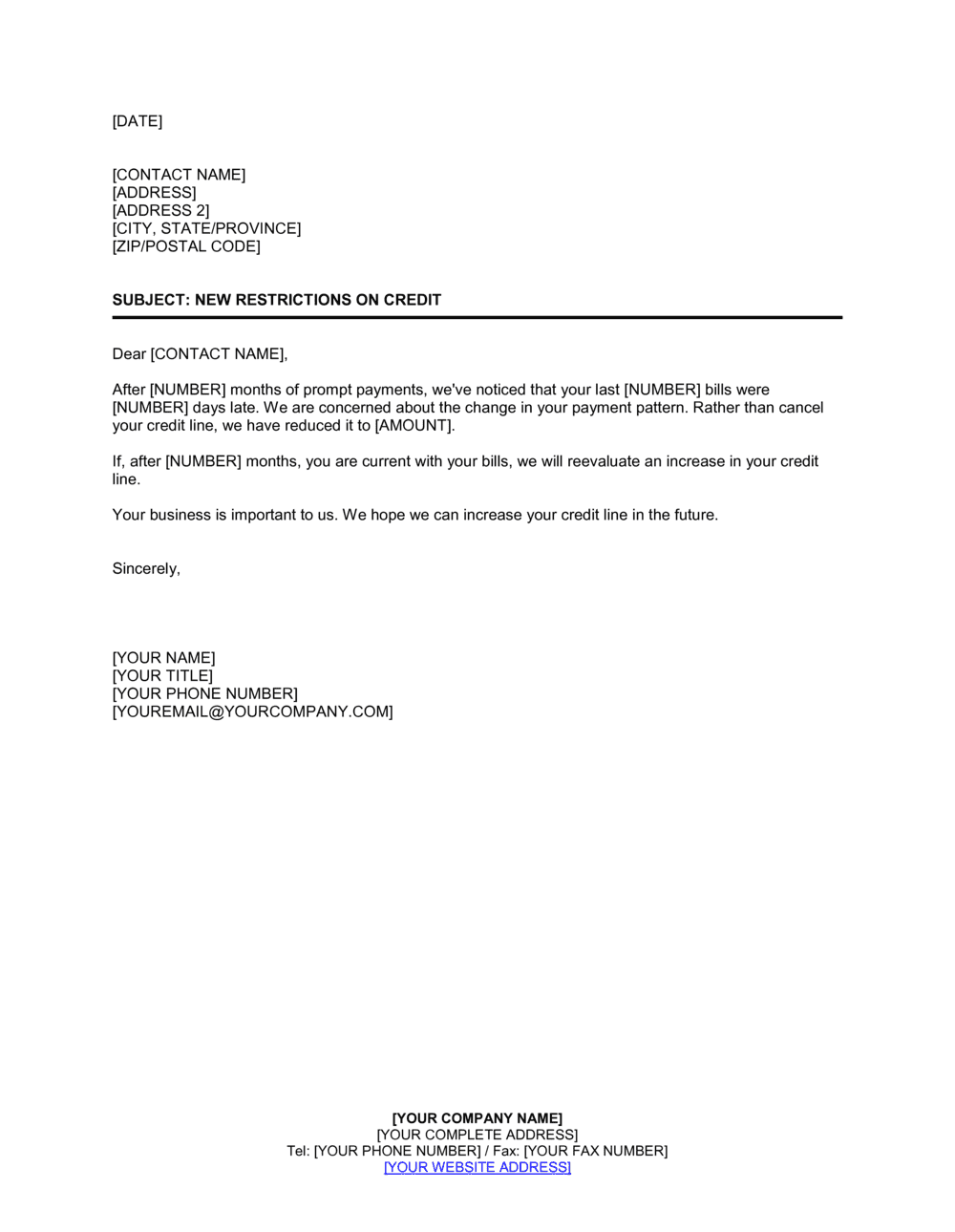 Business-in-a-Box's Restrictions on Credit Template