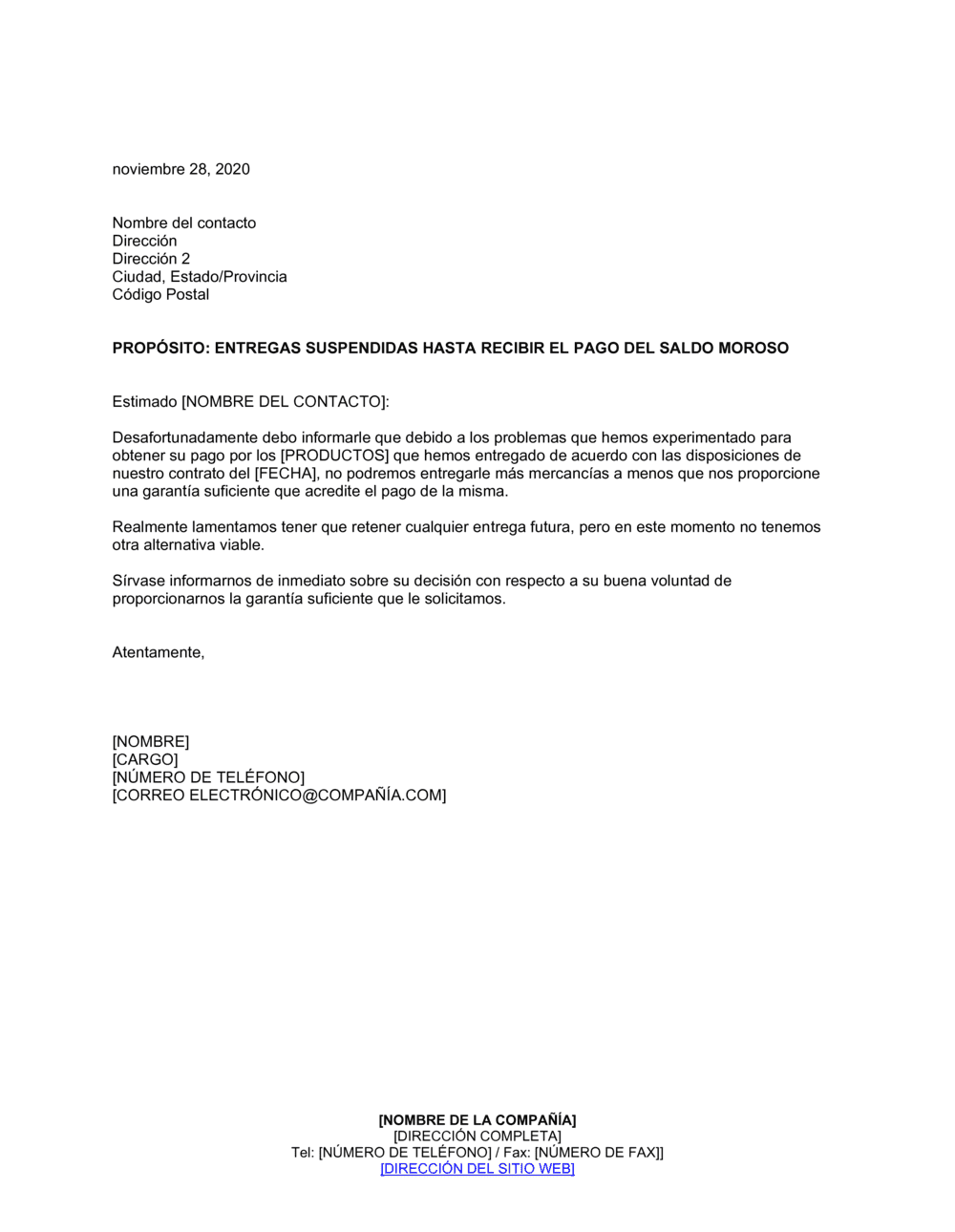 Business-in-a-Box's Retención de envíos hasta tanto se cancele el adeudo